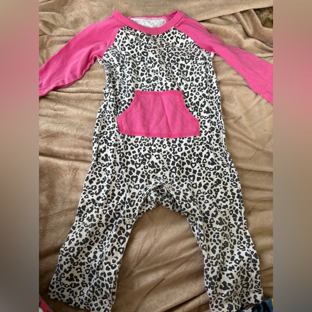 Okie Dokie Pink and Black Leopard Print Baby Onesie